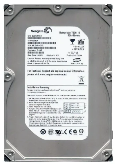 ST3750640A - Seagate BarraCuda 750GB 7200RPM 16MB Cache ATA-100 3.5-inch Hard Drive