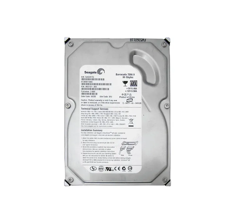 ST3808110AS - Seagate BarraCuda 7200.9 80GB 7200RPM SATA 3Gb/s 8MB Cache 3.5-inch Laptop Hard Drive