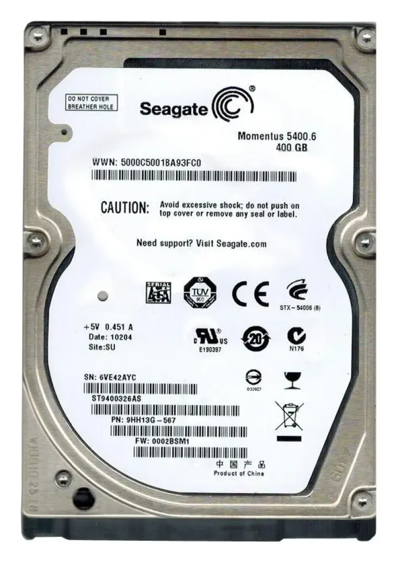 ST9400326AS - Seagate Momentus 5400.6 400GB 5400RPM SATA 3Gb/s 64MB Cache 2.5-inch Hard Drive