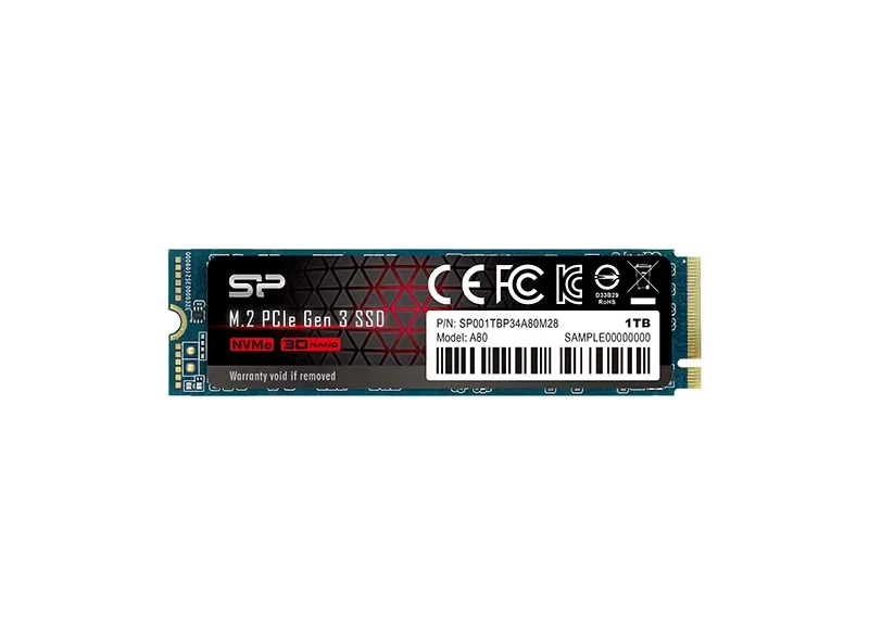 SU001TBP34A80M28AB - Silicon Power P34A80 1TB PCI Express 3.0 NvMe x4 M.2 2280 Solid State Drive