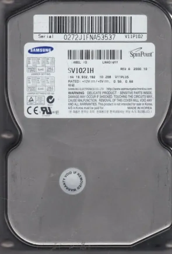 Samsung SV1021D/TGE Spinpoint V20400 10.2GB 5400RPM ATA-66 512KB Cache 3.5-inch Hard Drive