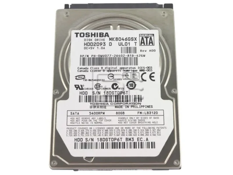 TO07MK8046GSX - Toshiba 80GB 5400RPM SATA 3GB/s 8MB Cache 2.5-inch Hard Disk Drive