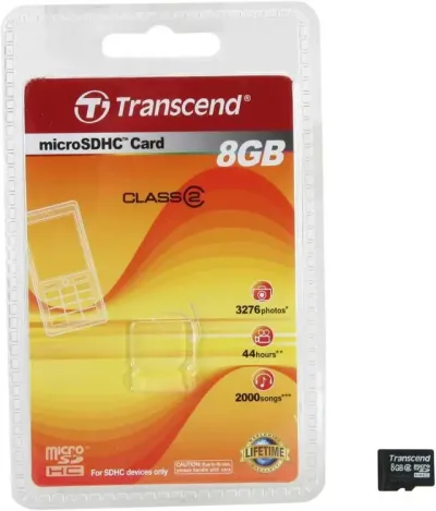 TRN-TS8GUSDC2 - Transcend 8GB Class 2 microSDHC Flash Memory Card
