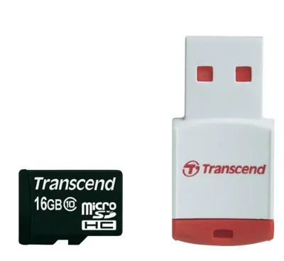 TS16GUSDHC10-P3 - Transcend 16GB Class 10 microSDHC Flash Memory Card with P3 Card Reader
