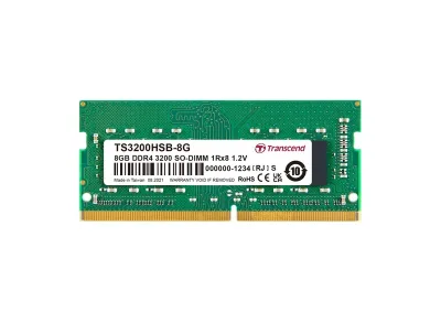 TS3200HSB-8G - Transcend 8GB 3200 MHz PC4-25600 non-ECC Unbuffered CL22 288-Pin SODIMM 1.2V 1Rx8 Memory Module