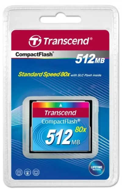 TS512MCF80 - Transcend 512MB 80x Hi-Speed CompactFlash (CF) Memory Card (DMA Mode)