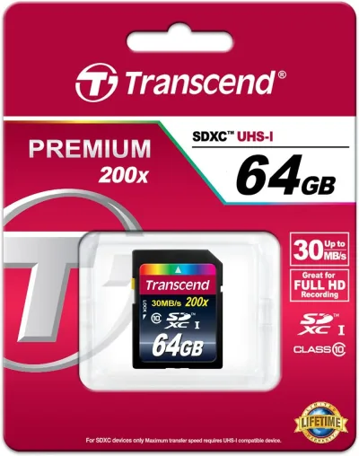 TS64GSDXC10 - Transcend 64GB Class 10 SDXC Flash Memory Card