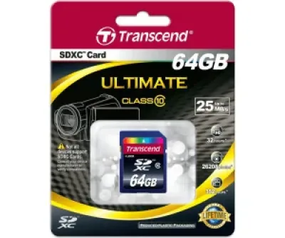 TS64GSDXC10-P2 - Transcend 64GB Class 10 SDXC Flash Memory Card with USB Card Reader