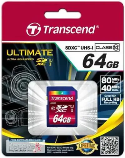 TS64GSDXC10U1 - Transcend 64GB Class 10 SDXC Flash Memory Card
