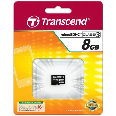 TS8GUSDC4-B2 - Transcend 8GB Class 4 microSDHC Flash Memory Card
