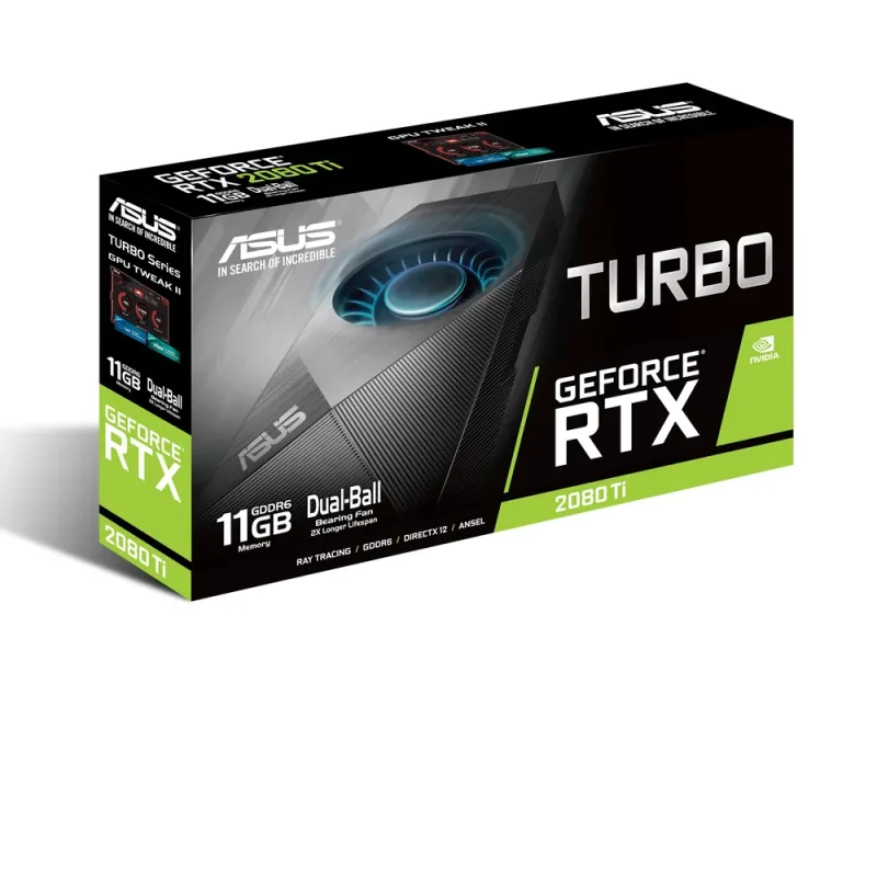 TURBO-RTX2080TI-11G Asus GeForce RTX 2080 TI Turbo Edition 11GB GDDR6 HDMI/2DisplayPort/ USB Type-C PCI-Express Video Card