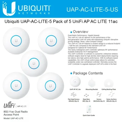 UAP-AC-LITE-5 - Ubiquiti AC Indoor Wave 1 Dual Band Wireless Access Point 5-Pack