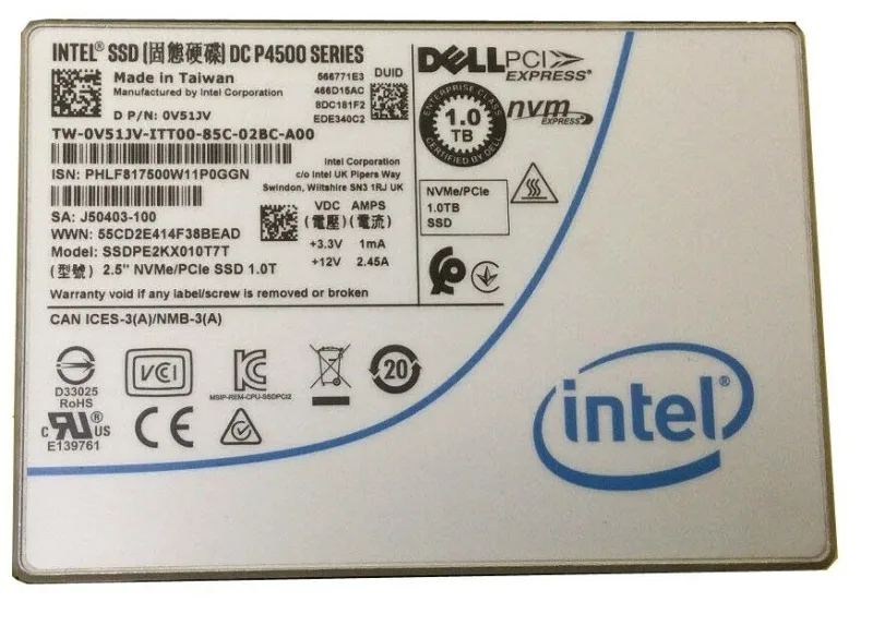Dell V51JV Dell 0V51JV / V51JV 1TB PCI Express NVMe Read Intensive 2.5-Inch Solid State Drive