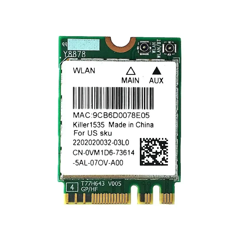 Dell VM1D6 Dell 0VM1D6 / VM1D6 Killer N1535 IEEE 802.11ac Wi-Fi + Bluetooth 4.1 PCI-Express WLANÂ Network Card. In Stock