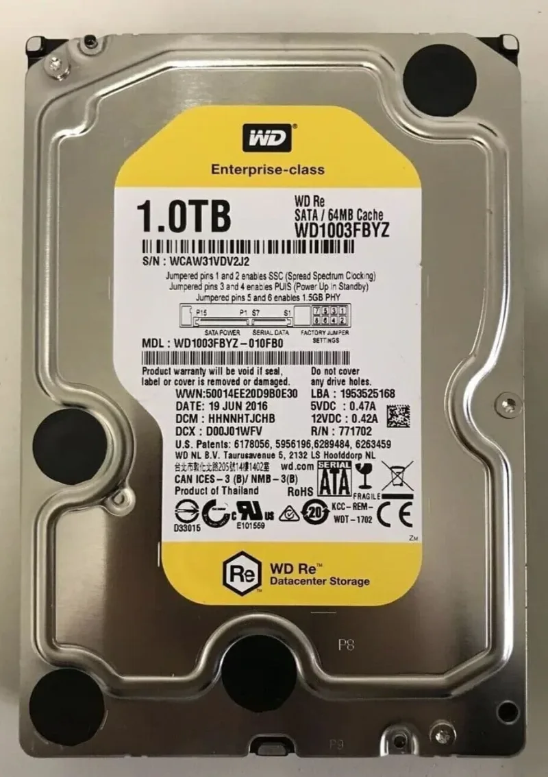 WD1003FBYZ-480FB2 - Western Digital RE 1TB 7200RPM SATA 6Gb/s 64MB Cache 3.5-inch Hard Drive