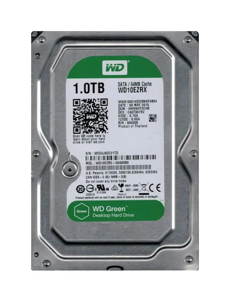 WD10EZRX-00A3KB0 - Western Digital Green 1TB 5400RPM SATA 6Gb/s 64MB Cache 3.5-inch Hard Drive