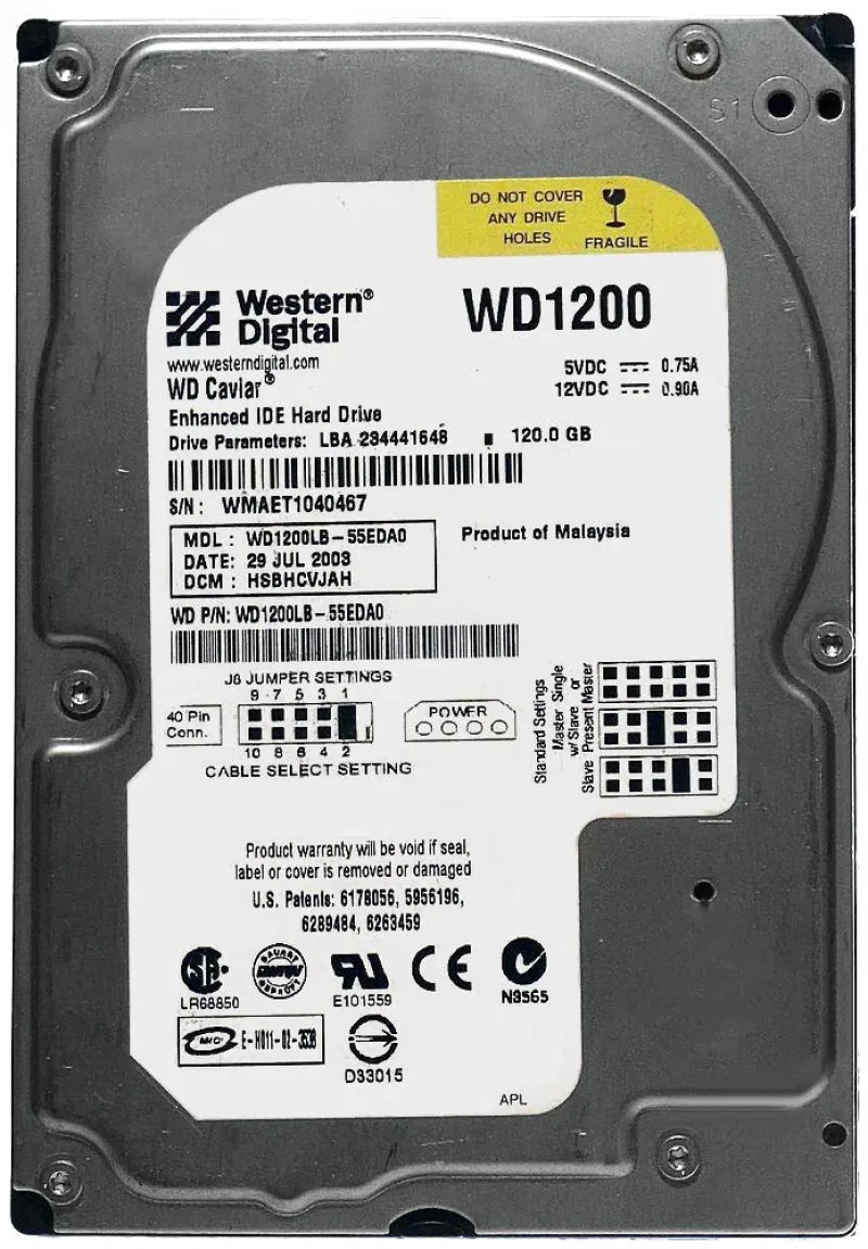 WD1200BB-32DWA0 - Western Digital Caviar 120GB 7200RPM ATA-100 2MB Cache 3.5-inch Hard Drive