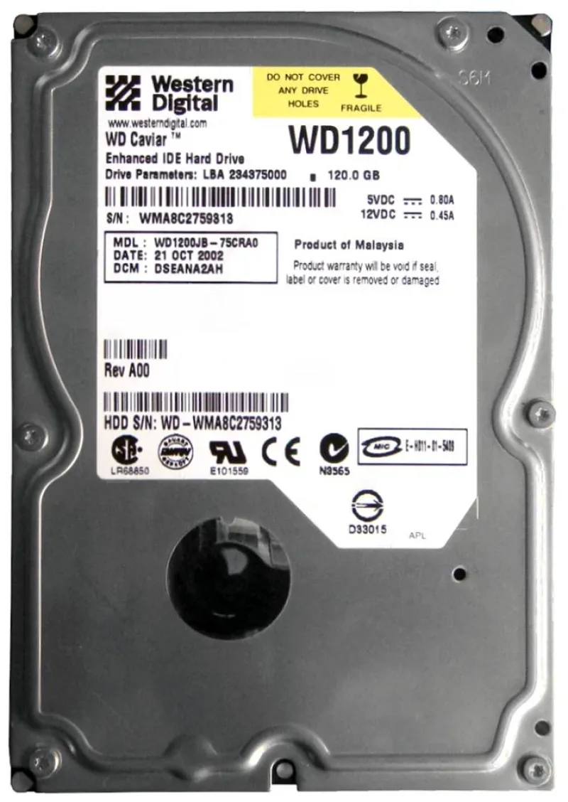 WD1200SB-0AKBC0 - Western Digital Caviar 120GB 7200RPM ATA-100 8MB Cache 40-Pin 3.5-inch Hard Drive