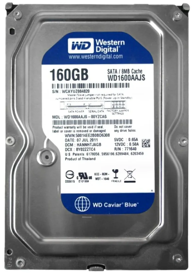 WD1600AABS-00PRA0 - Western Digital Caviar 160GB 7200RPM SATA 3Gb/s 2MB Cache 7-Pin 3.5-inch Hard Drive