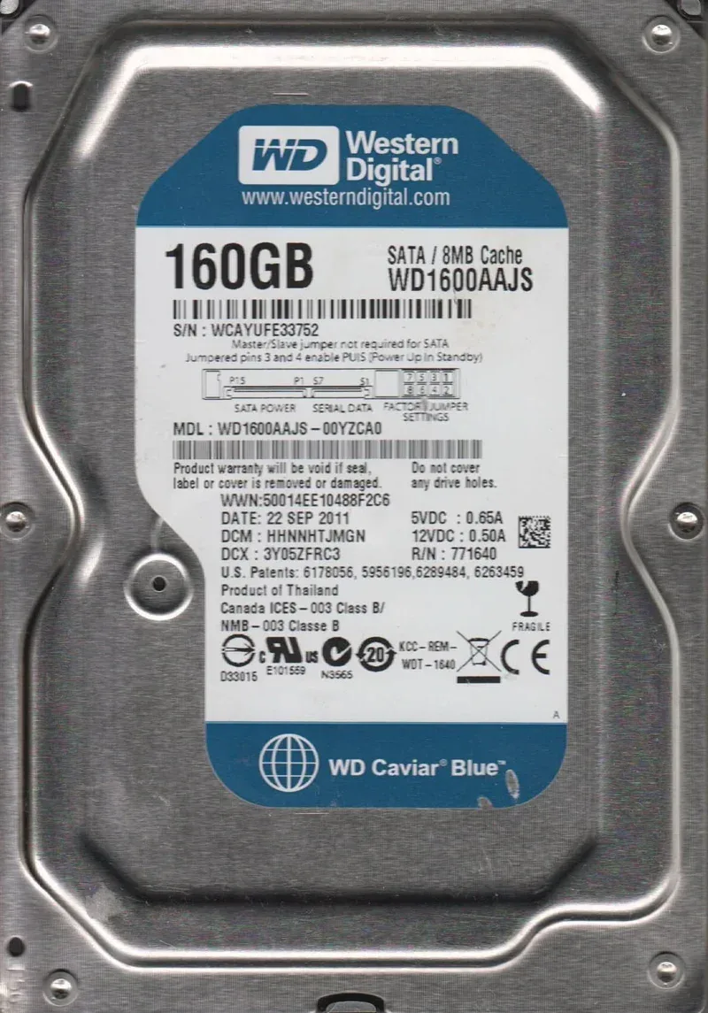 WD1600AAJS-40H3A2 - Western Digital Caviar Blue 160GB 7200RPM SATA 3Gb/s 8MB Cache 3.5-inch Hard Drive