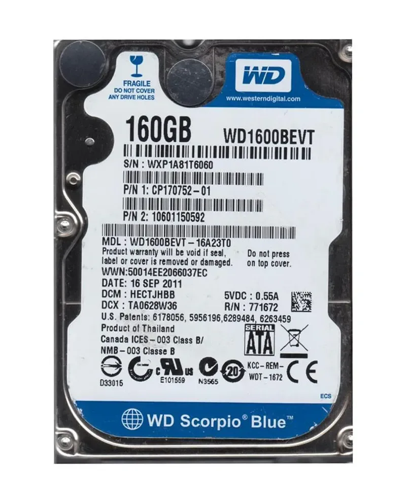 WD1600BEVT-16A23T0 - Western Digital Scorpio Blue 160GB 5400RPM SATA 3Gb/s 8MB Cache 2.5-inch Hard Drive