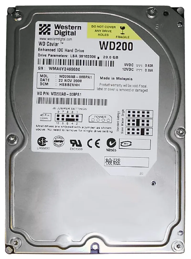 WD200AB-00BVA0 - Western Digital Caviar 20GB 5400RPM ATA-100 2MB Cache 3.5-inch Hard Drive