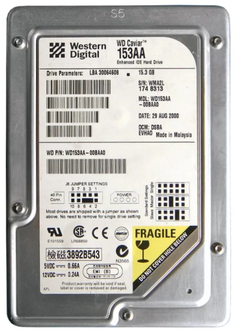 WD205AA-00BAAO - Western Digital Caviar 20.5GB 5400RPM ATA-66 2MB Cache 3.5-inch Hard Drive