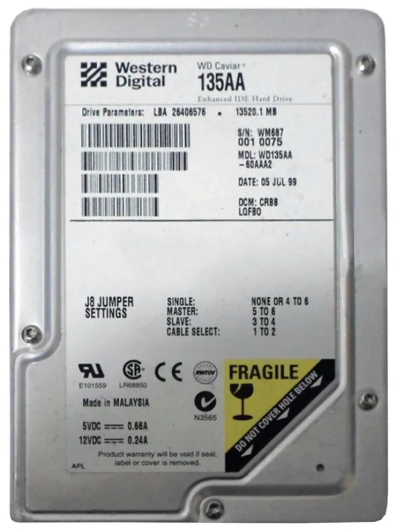 WD205AA-32BAA0 - Western Digital Caviar 20.5GB 5400RPM ATA-66 2MB Cache 3.5-inch Hard Drive