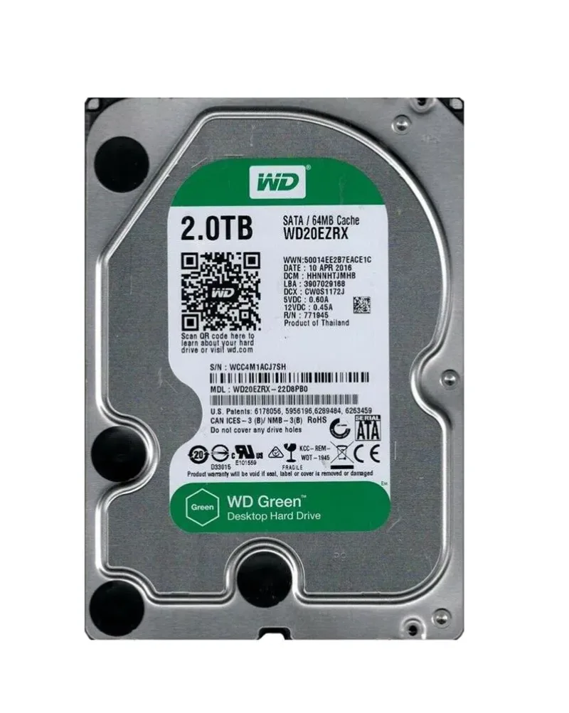 WD20EZRX-22D8PB0 - Western Digital Green 2TB 5400RPM SATA 6Gb/s 64MB Cache 3.5-inch Hard Drive