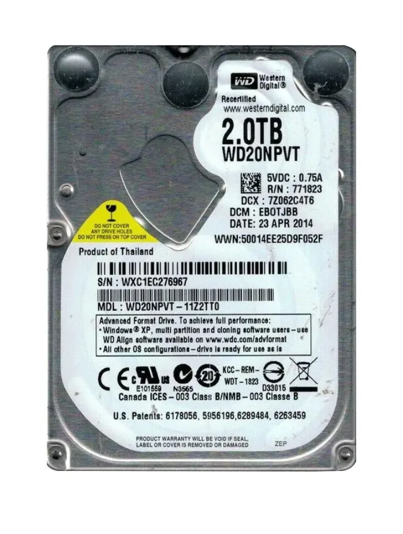 WD20NPVT-11Z2TT0 - Western Digital Green 2TB 5400RPM SATA 3Gb/s 8MB Cache 2.5-inch Hard Drive