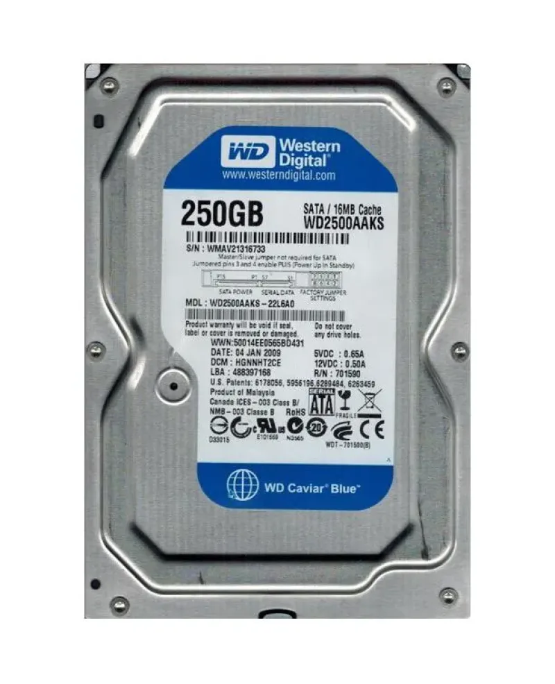 WD2500AAKS-22L6A0 - Western Digital Caviar Blue 250GB 7200RPM SATA 3Gb/s 7-Pin 16MB Cache 3.5-inch Hard Drive