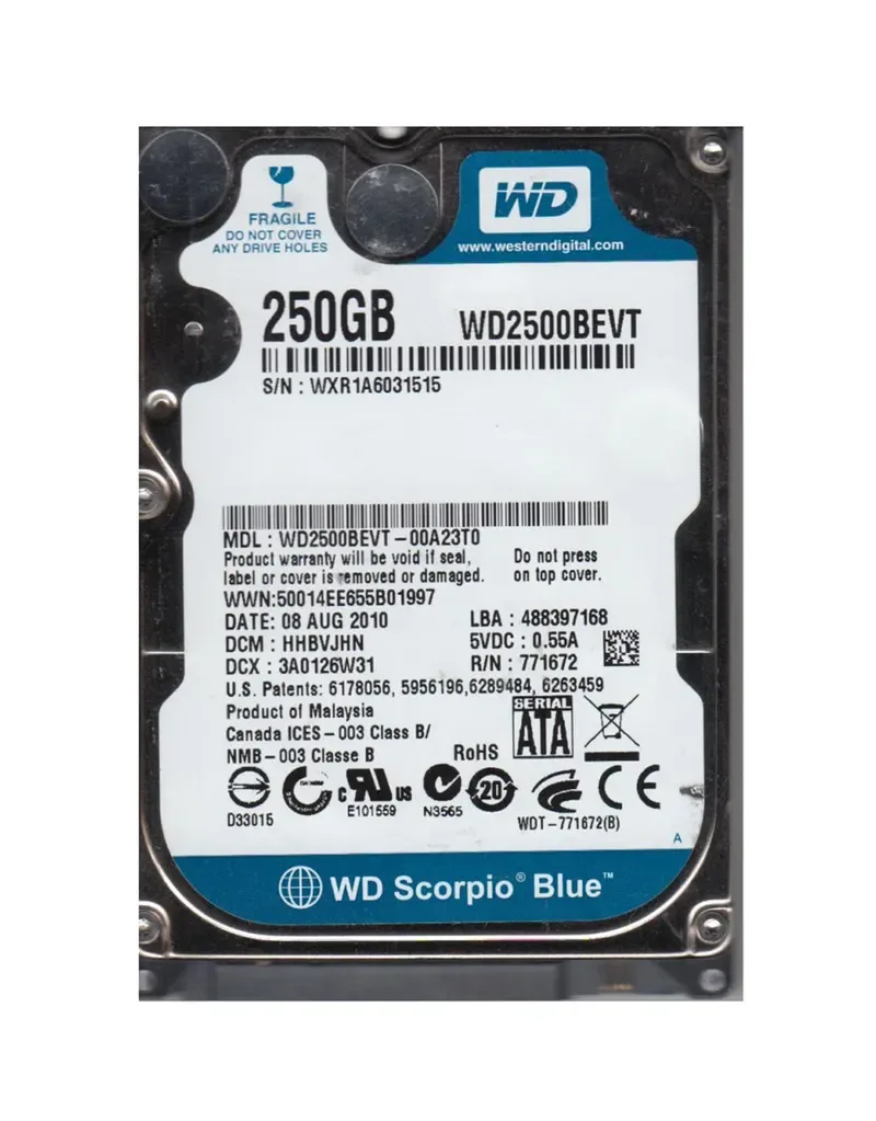 WD2500BEVT - Western Digital Scorpio Blue 250GB 5400RPM SATA 3Gb/s 8MB Cache 2.5-inch Hard Drive