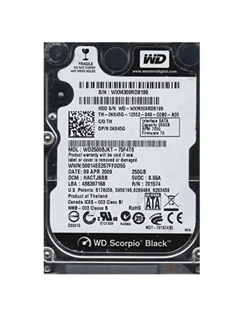 WD2500BJKT - Western Digital Scorpio Black 250GB 7200RPM SATA 3Gb/s 16MB Cache 2.5-inch Hard Drive
