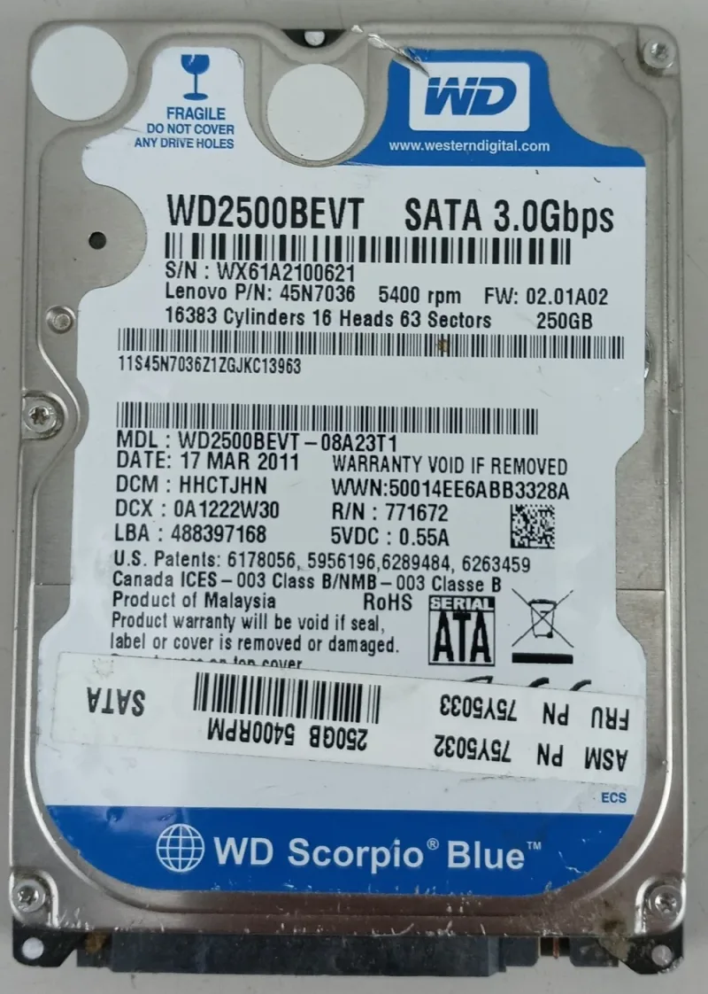 WD2500BPVT-22ZEST0 - Western Digital Scorpio Blue 250GB 5400RPM SATA 3Gb/s 8MB Cache 2.5-inch Hard Drive for Precision M6700