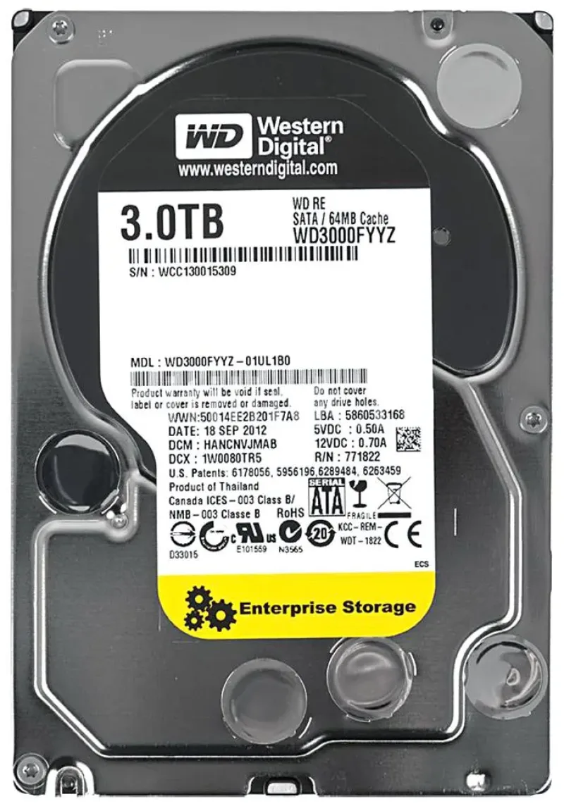 WD3000FYYZ-01UL1B0 - Western Digital RE 3TB 7200RPM SATA 6Gb/s 64MB Cache 3.5-inch Hard Drive