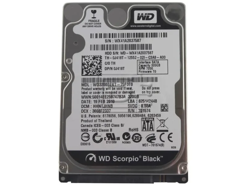 WD3200BEKT-00V5T0 - Western Digital Scorpio Black 320GB 7200RPM SATA 3Gb/s 16MB Cache 2.5-inch Hard Drive