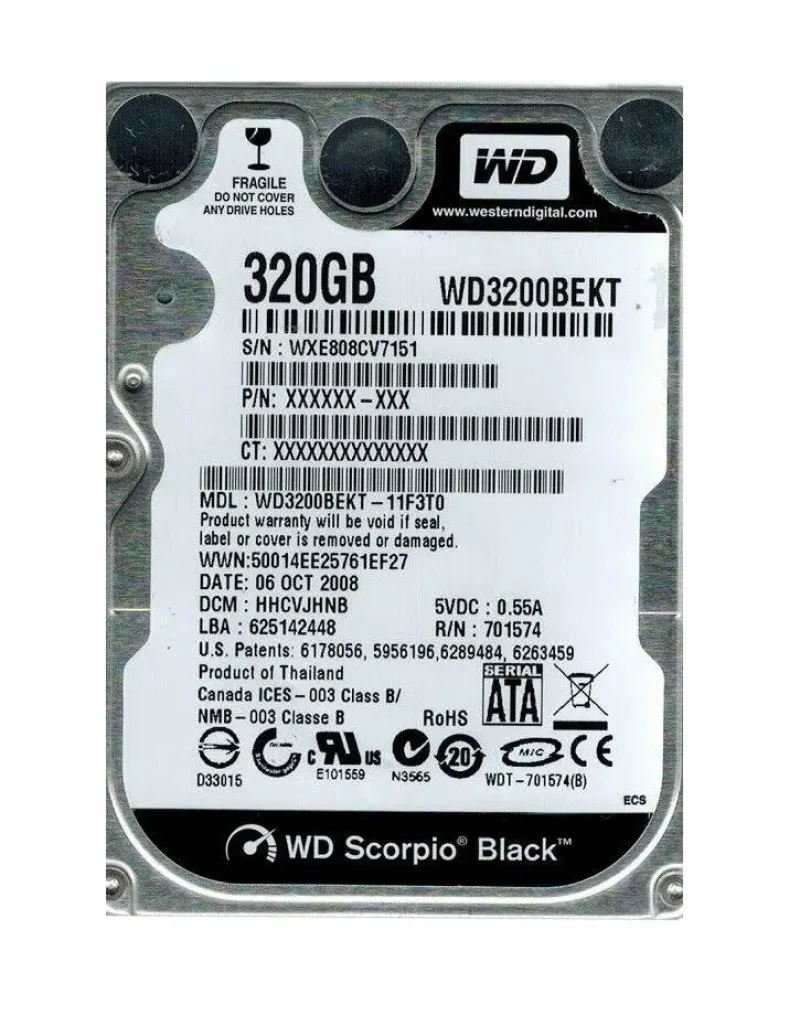 WD3200BEKT-11F3T0 - Western Digital Scorpio Black 320GB 7200RPM SATA 3Gb/s 16MB Cache 2.5-inch Hard Drive