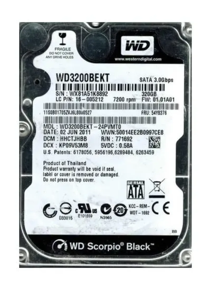 WD3200BEKT-24PVMT0 - Western Digital Scorpio Black 320GB 7200RPM SATA 3Gb/s 16MB Cache 2.5-inch Hard Drive