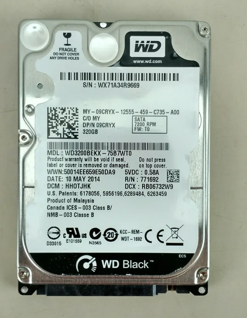 WD3200BEKX-00B7WT0 - Western Digital Black 320GB 7200RPM SATA 6Gb/s 16MB Cache 2.5-inch Hard Drive