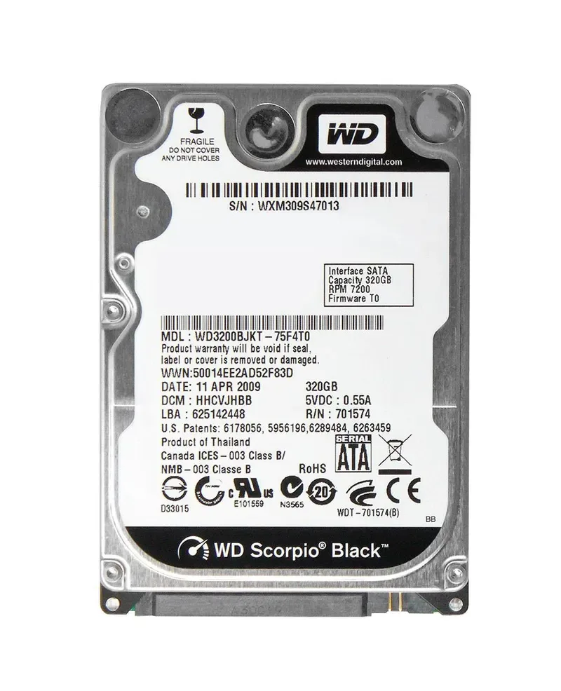 WD3200BJKT - Western Digital Scorpio Black 320GB 7200RPM SATA 3Gb/s 16MB Cache 2.5-inch Hard Drive