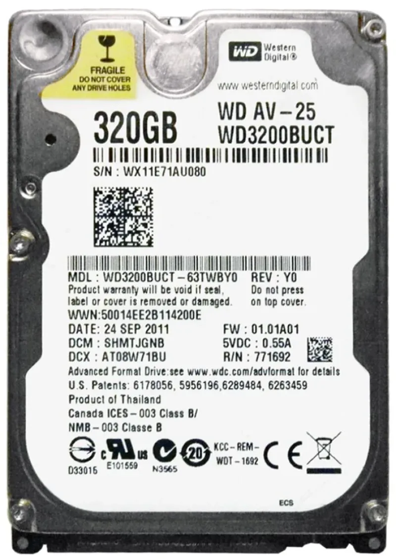 WD3200BVVT-63A26Y - Western Digital AV 320GB 5400RPM SATA 3Gb/s 8MB Cache 2.5-inch Hard Drive