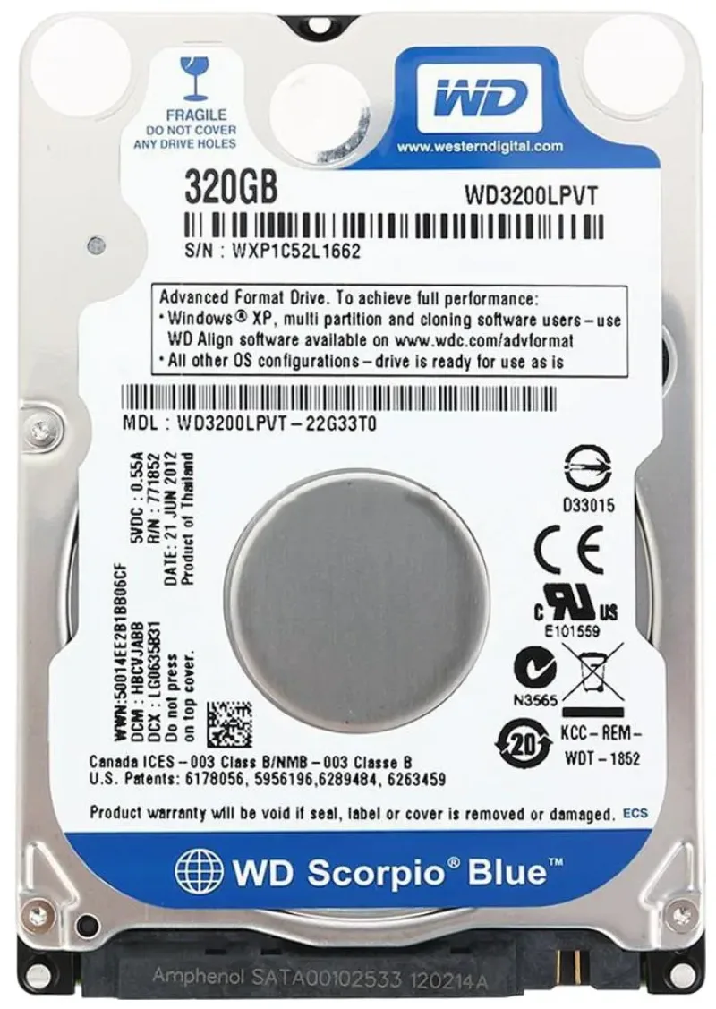 WD3200LPVT-22G33T0 - Western Digital Scorpio Blue 320GB 5400RPM SATA 3Gb/s 8MB Cache 2.5-inch Hard Drive