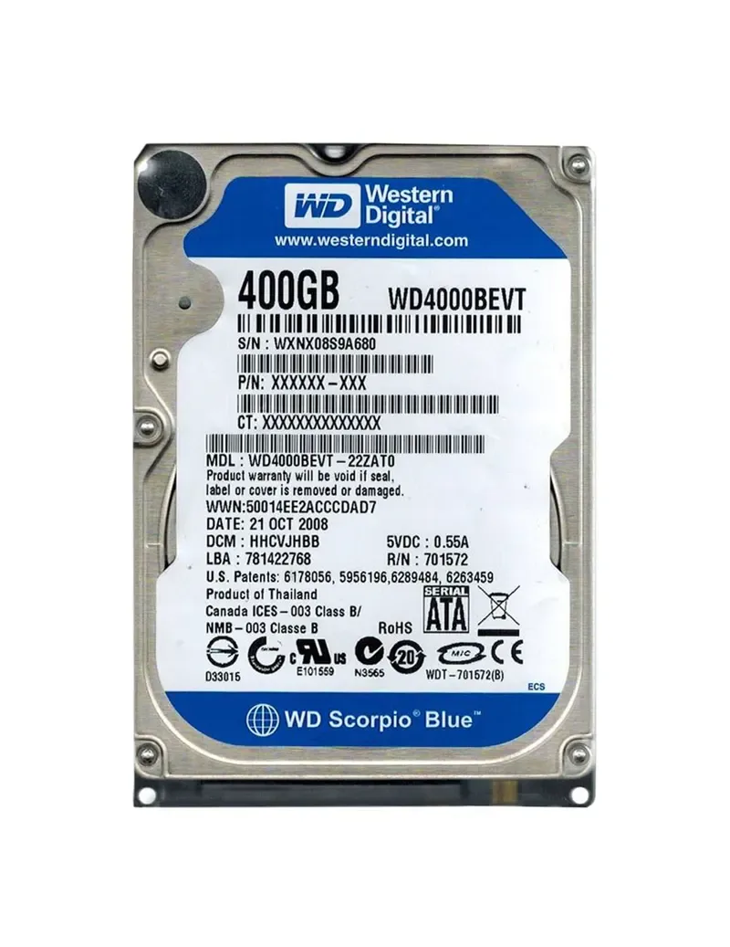 WD4000BEVT - Western Digital Scorpio Blue 400GB 5400RPM SATA 3Gb/s 8MB Cache 2.5-inch Hard Drive