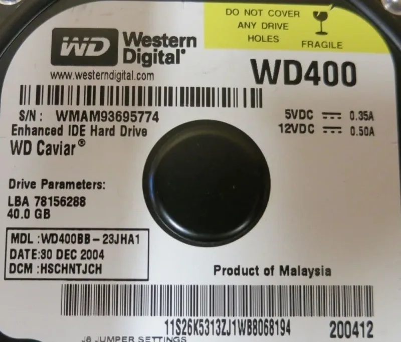 WD400BB-32BSA0 - Western Digital Caviar 40GB 7200RPM ATA-100 2MB Cache 3.5-inch Hard Drive