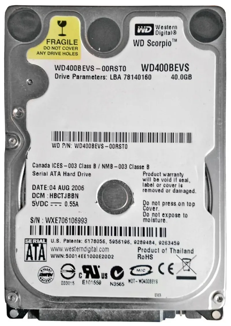 WD400BEVS-75LAT0 - Western Digital Scorpio 40GB 5400RPM SATA 1.5Gb/s 8MB Cache 2.5-inch Hard Drive
