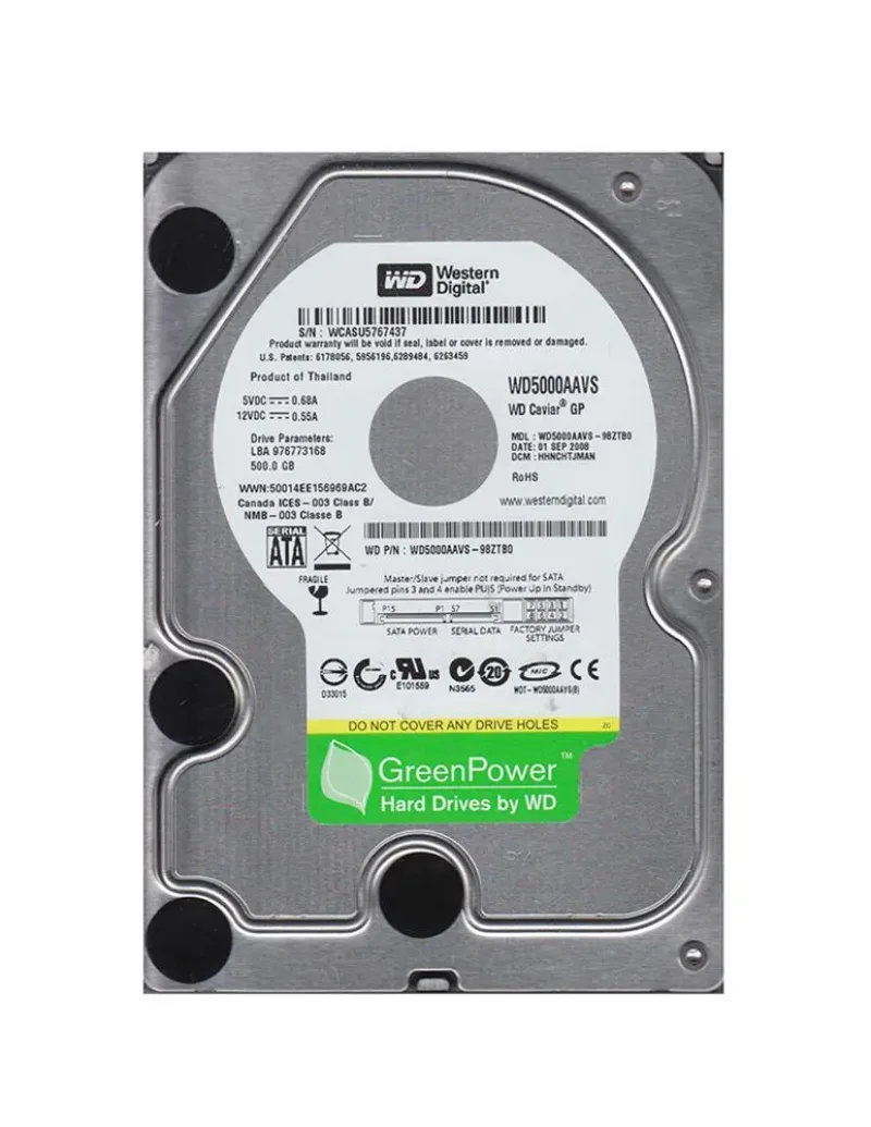 WD5000AAVS-98ZTB0 - Western Digital Caviar GP 500GB 7200RPM SATA 3Gb/s 8MB Cache 3.5-inch Hard Drive