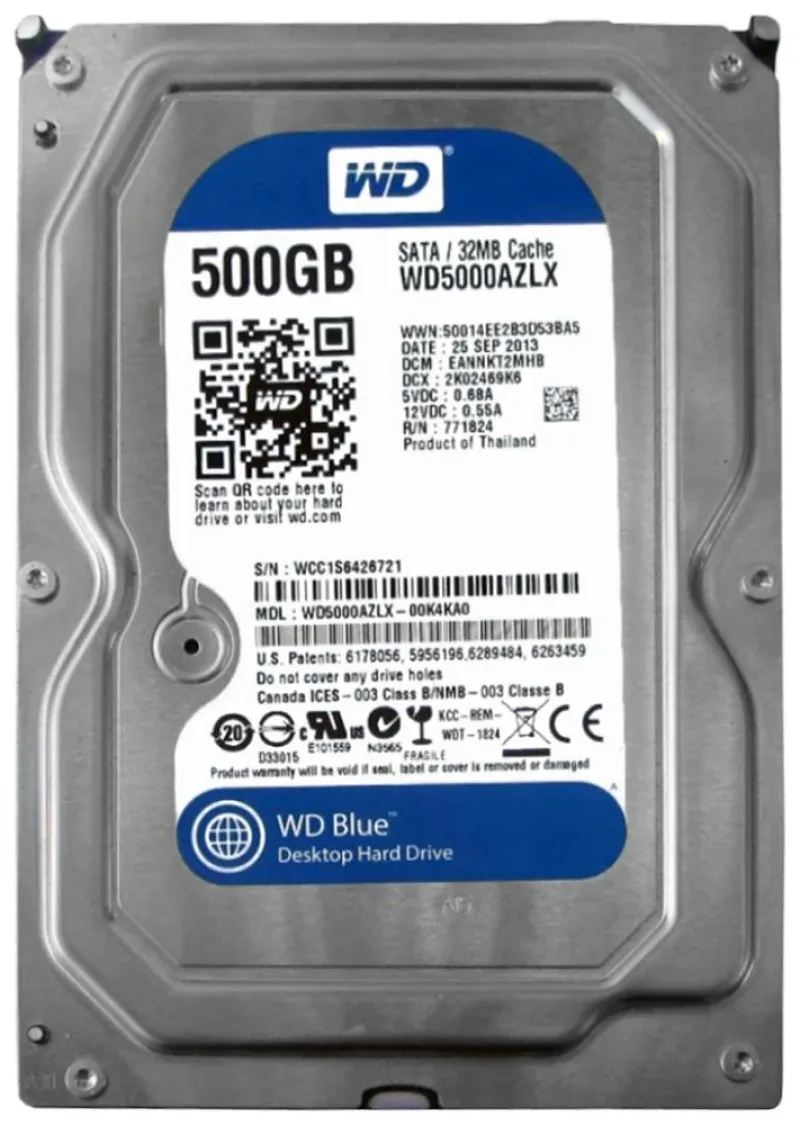 Western WD5000AZLX-00K2TA0 Western Digital WD5000AZLX-00K2TA0 Blue 500GB 7200RPM SATA 6Gb/s 32MB Cache (RoHS) 3.5-Inch Hard Drive. In Stock