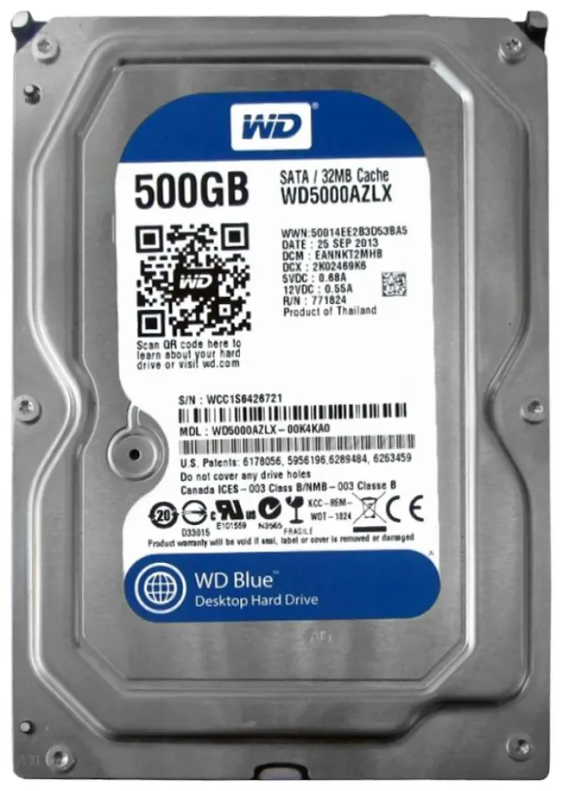 WD5000AZLX-00K4KA0 - Western Digital Blue 500GB 7200RPM SATA 6Gb/s 32MB Cache 3.5-inch Hard Drive
