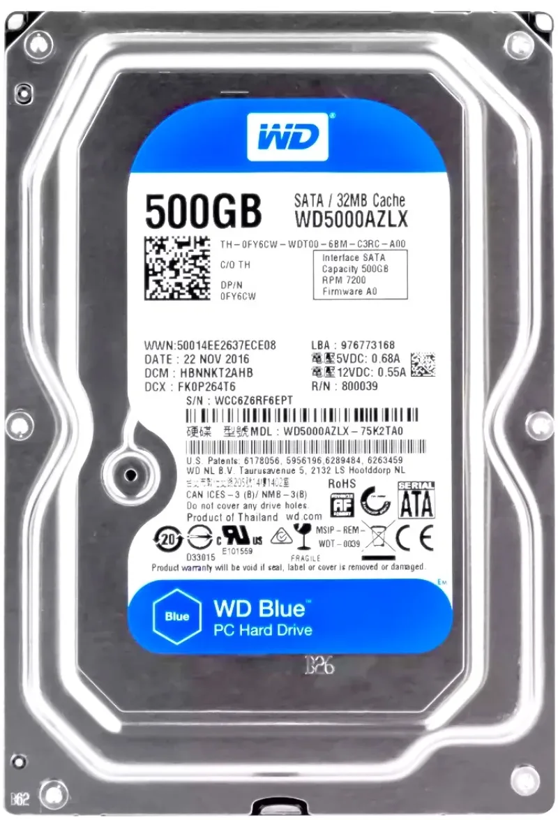 Western WD5000AZLX-60K2TA0 Western Digital WD5000AZLX-60K2TA0 Blue 500GB 7200RPM SATA 6Gb/s 32MB Cache (RoHS) 3.5-Inch Hard Drive. In Stock