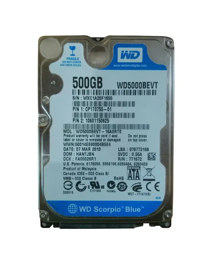 WD5000BEVT-16A0RT0 - Western Digital Scorpio Blue 500GB 5400RPM SATA 3Gb/s 8MB Cache 2.5-inch Hard Drive